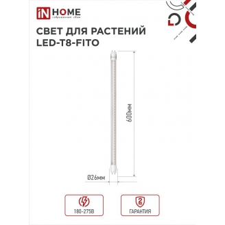 IN HOME Лампа светодиодная LED-T8-FITO 10Вт 230В G13 600мм
