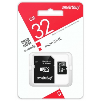 SMART BUY  Карта памяти MicroSD 32GB  Smart Buy Сlass 10 +SD адаптер