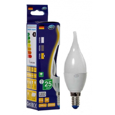 REV Лампа LED FC37  3W 2700K E14, свеча на ветру, тёплый свет